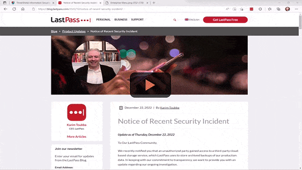 August 2022 and December 2022 LastPass breach update from January 2023